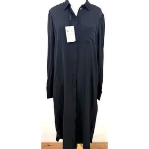 Burberry Uniform Black 100% Silk Button Up Long Sleeve Shirt Dress NWT Size 6